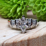 Platinum Marquise Diamond Ring with Baguette & Round Side Diamonds DSR-23758