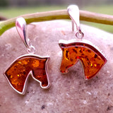 Sterling Silver Baltic Amber Horse Head Earrings SSJ-13095