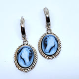 Sterling Silver Small Horse Head Cameo Rope Edge Dangle Earrings  SSJ-13092