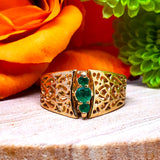 14K Yellow Gold 3 Emerald Filigree Ring DEJ-24470