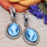 Sterling Silver Small Horse Head Cameo Rope Edge Dangle Earrings  SSJ-13092