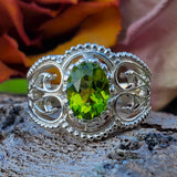 Sterling Silver Peridot Wide Filigree Ring  SSJ-13129