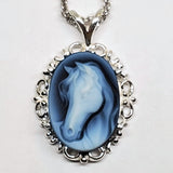 Sterling Silver Large Horse Head Agate Cameo Pendant SSJ-13115