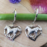 Sterling Silver and 12k Rose Gold Open Heart Horse Dangle Earrings SSJ-13128