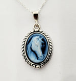 Sterling Silver Small Horse Head Agate Cameo Pendant SSJ-13114