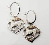 Sterling Silver and 12k Rose Gold Open Heart Horse Dangle Earrings SSJ-13128