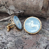 Vintage Dante Blue Agate Carved Horse Cuff Links  DEJ-24474