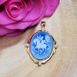 Sterling Silver 14K Yellow Gold Plated Horse, Fairy & Castle Cameo Pendant SSJ-13165