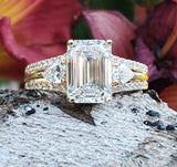 14K Yellow Gold Emerald Cut, Pear & Round Lab Grown Diamond Ring  DSR-23765