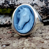 Sterling Silver Black Agate Horse Head Cameo Ring  SSJ-13228