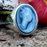 Sterling Silver Black Agate Horse Head Cameo Ring  SSJ-13228