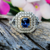 Platinum Diamond & Blue Sapphire Halo Ring DCR-24718