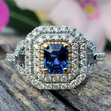 Platinum Diamond & Blue Sapphire Halo Ring DCR-24718