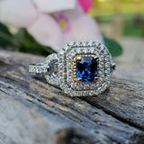 Platinum Diamond & Blue Sapphire Halo Ring DCR-24718