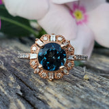 14K Rose Gold Diamond & London Blue Topaz Halo Ring DCR-24716