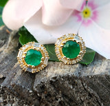 14K Yellow Gold Diamond & Emerald Stud Earrings -  DER-25993