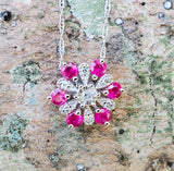 14k White Gold  Diamond & Ruby Cluster Pendant -  DPD-26896