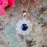 14k White Gold Diamond & Sapphire Halo Pendant -  DPD-26898