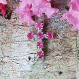 14k White Gold Diamond & Ruby Cross Pendant  -  DPD-26903