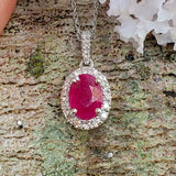 14k White Gold Diamond & Ruby Halo Pendant -  DPD-26904