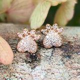 14k Rose Gold Diamond Paw Print Heart Earrings  -  DER-26025