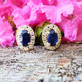 14k Yellow Gold Diamond & Sapphire Halo Earrings DER-26029