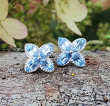 14K White Gold Aquamarine Flower Stud Earrings -  DER-26022