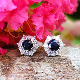 14K White Gold Diamond & Sapphire Halo Earrings -  DER-26023