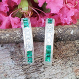14K White Gold Emerald & Diamond Hoop Earrings  DER-26028