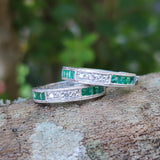 14K White Gold Emerald & Diamond Hoop Earrings  DER-26028