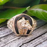 10k Yellow Gold Horse Shoe with Horse Head Ring GFR-20586