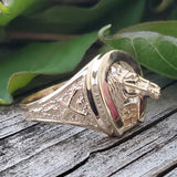 10k Yellow Gold Horse Shoe with Horse Head Ring GFR-20586