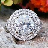 14K White Gold Ring  3.81 carat Round Diamond set in a Double Halo of  Diamonds DSR-23771