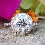 14K White Gold Ring with a 3 Carat Round Diamond in a .35ctw Diamond Halo DSR-23775