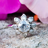 14k White Gold Old European Cut Diamond Flower Shape Ring DEJ-24489