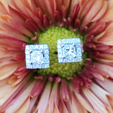 14K White Gold .45 CTW Diamond Princess Cut with Halo Stud Earrings DER-26043