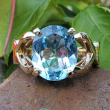 14K Yellow Gold Oval Blue Topaz Ring DEJ-24427
