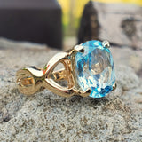 14K Yellow Gold Oval Blue Topaz Ring DEJ-24427