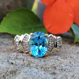 10k Yellow Gold Diamond & Blue Topaz Ring - DCR-24724