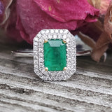 14k White Gold Emerald & Diamond Double Halo Ring DCR-24733