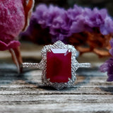 14k White Gold Diamond & Ruby Filigree Ring DCR-24732