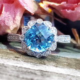 14k White Gold Blue Topaz & Diamond Ring DCR-24731