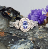 Sterling Silver Oval Tanzanite  and Diamond Gemstone Ring  SDM-11267