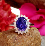 10k White Gold Tanzanite Center Stone with Diamond Halo Ring   DCR-24446