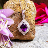 10k White Gold Amethyst & Diamond Filigree Pendant - DPD-26928
