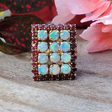 14k Yellow Gold Opal & Garnet Rectangle Ring DEJ-24522