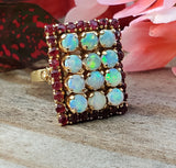 14k Yellow Gold Opal & Garnet Rectangle Ring DEJ-24522