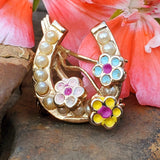 Vintage Horseshoe Pearl with Enamel Flowers Brooch ZGF-05081
