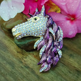Horse Head Crystal Brooch - Purple ZGF-05072