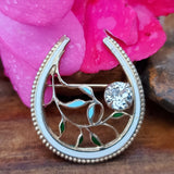 Vintage Horse Shoe Blue Enam Floral Brooch ZGF-05058
